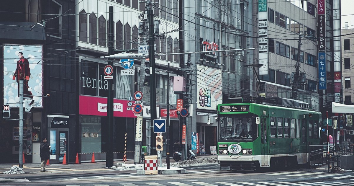 Japan street and transit scene for a daily travel budget planner.