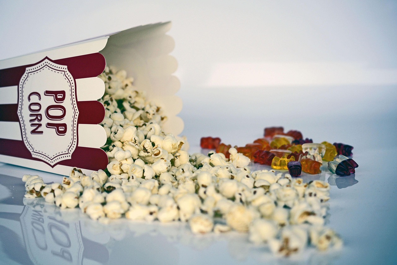 Popcorn and sweets ready for a movie night