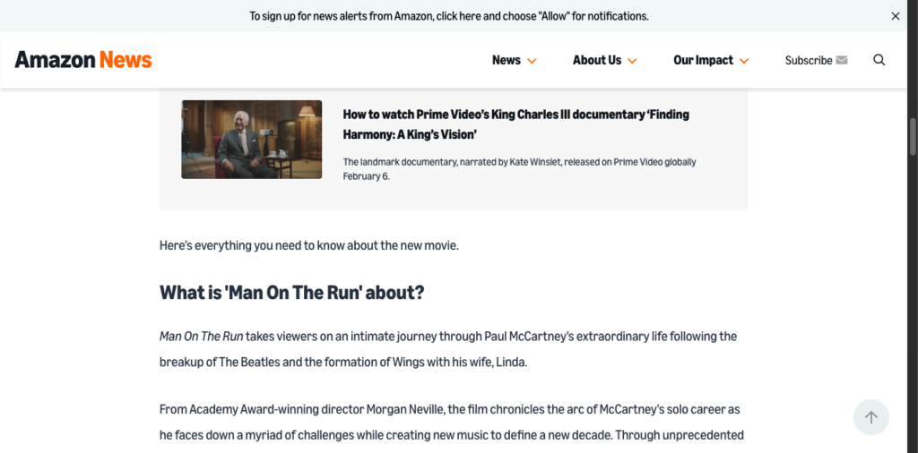 Amazon News explains that Man on the Run covers Paul McCartney after the Beatles and the formation of Wings.