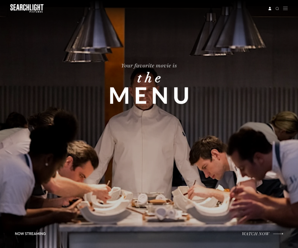 Official Searchlight Pictures page for The Menu showing the restaurant thriller and its principal cast.