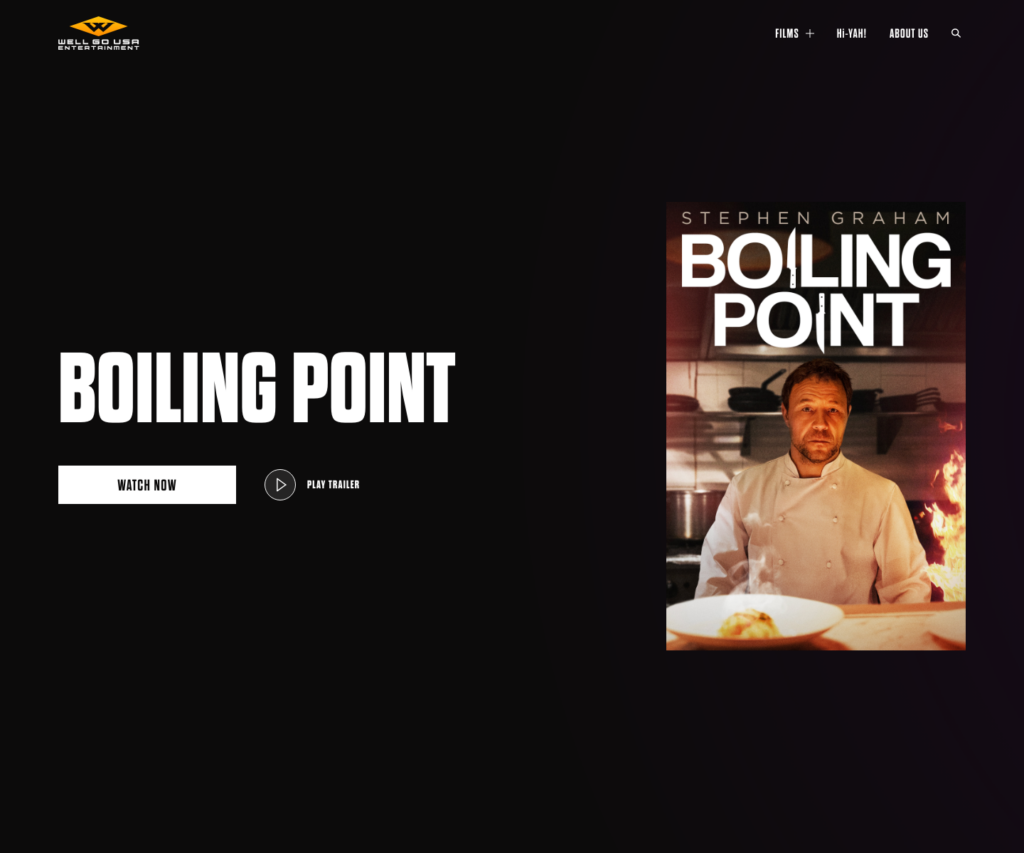 Official Well Go USA page for Boiling Point showing the head chef in a restaurant kitchen.